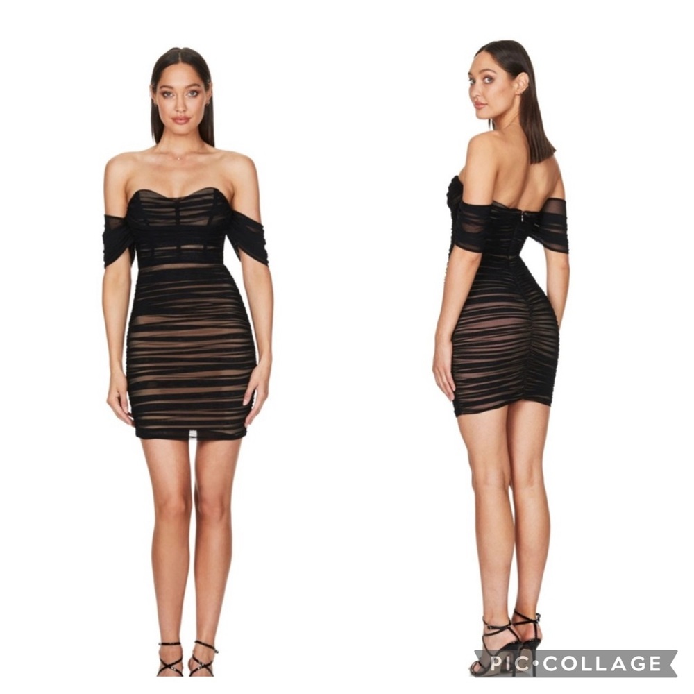 NEW NOOKIE eden mini stretch black off shoulder mesh dress 10